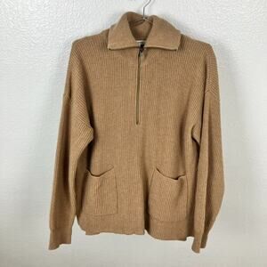 Madewell Merino Wool Blend Sweater Womens M Half Zip Academia Boxy Chunky Luxe